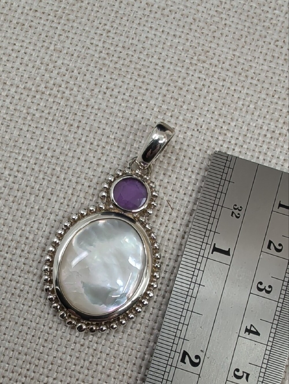 Vintage Whitney Kelly 925 Sterling Silver Mother of Pearl Amethyst Pendant - Picture 8 of 16